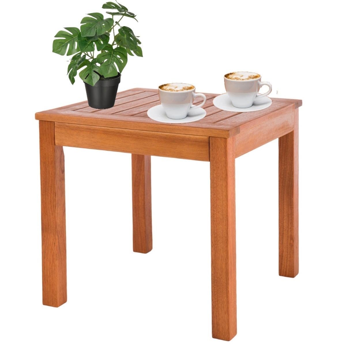 LOLAhome Mesa Auxiliar Cuadrada 40x40x40 cm, Madera Natural de Acacia, Nina | Madera Acacia Natural Maciza Marron, traspirable. Para interior y exterior. Balcón, Terraza o Jardin.