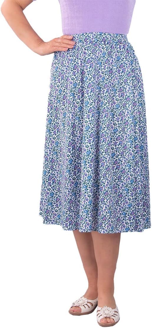 Fashion Friendly White Skirt with Blue & Pink Flowers Medium Long