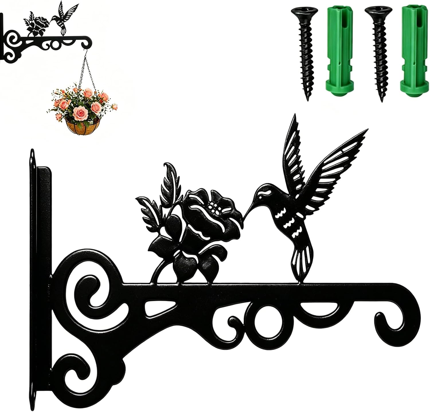2026 New Hummingbird Plant Hanger, 10 Inch Metal Hanging Plant Bracket with Beautiful Hummingbird Pattern – Anti Rust Plant Hooks for Hanging Plants, Bird Feeder, Windchime, Lantern (3pcs)