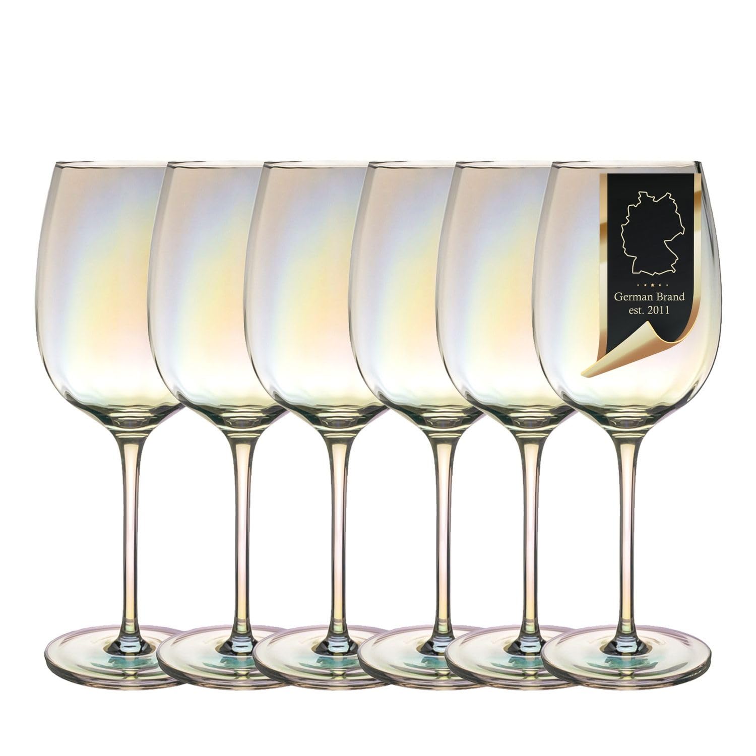 INTIRILIFE 6er Set Weingläser 440 ml mit Regenbogen-Schimmer & Wellenform – Weißwein Rotwein Kelch Langstielig – Bleifreies Kristallglas Spülmaschinenfest Stoßfest – Elegant Für Tisch Bar Geschenk
