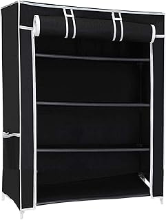 Ebee 4 Shelves Collapsible Metal Shoe Rack (Black)
