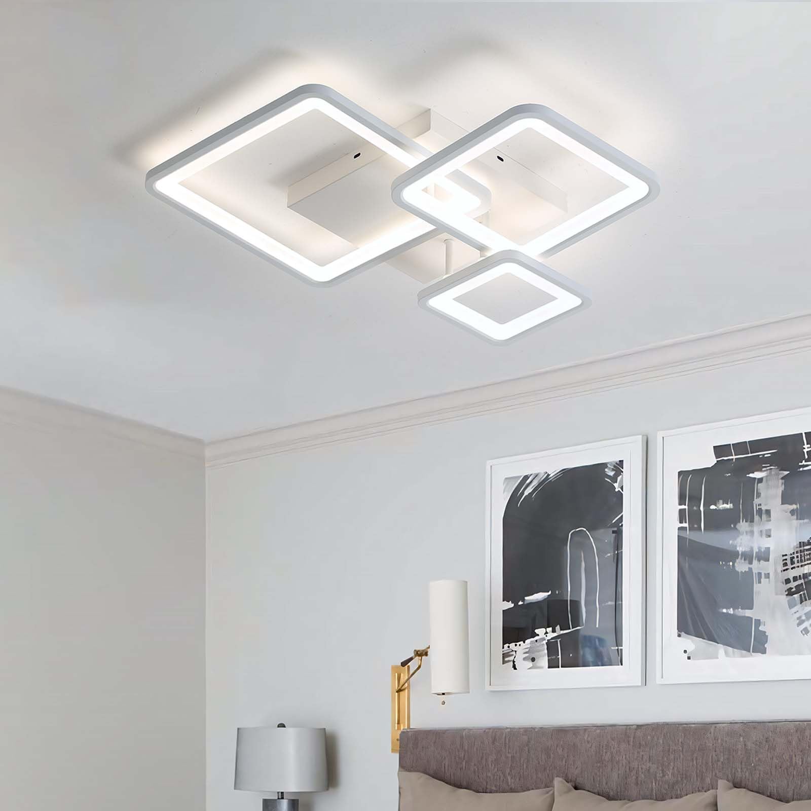 Caufloce Ceiling Lights LED Bedroom Dimmable Ceiling Light Remote Control APP Living Room Ceiling Lighting Modern Indoor Ceiling Lamp Square Metal for Lounge, Dining Room, Hallway, Kitchen