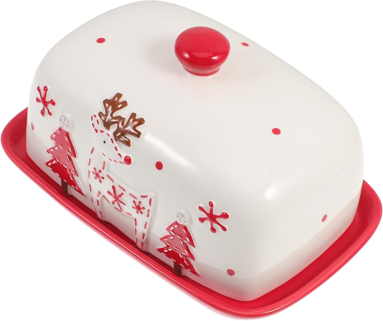 NUOBESTY Christmas Ceramic Butter Container with Lid Butter Box for Counter Kitchen for Home Party Restaurant Use