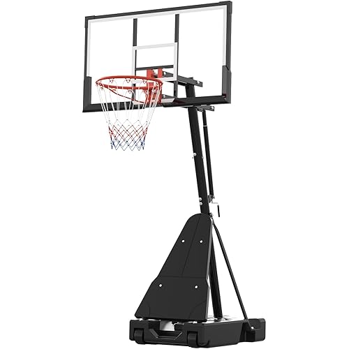 Garvee Basketball Hoop, 52 Inch Shatterproof PC Backboard, 4.9-10FT Height Adjustable Basketball Hoop Goal System,Mobile Stand with Wheels Weighted Base,Youth&Adults, Driveway Backyard Pool Play