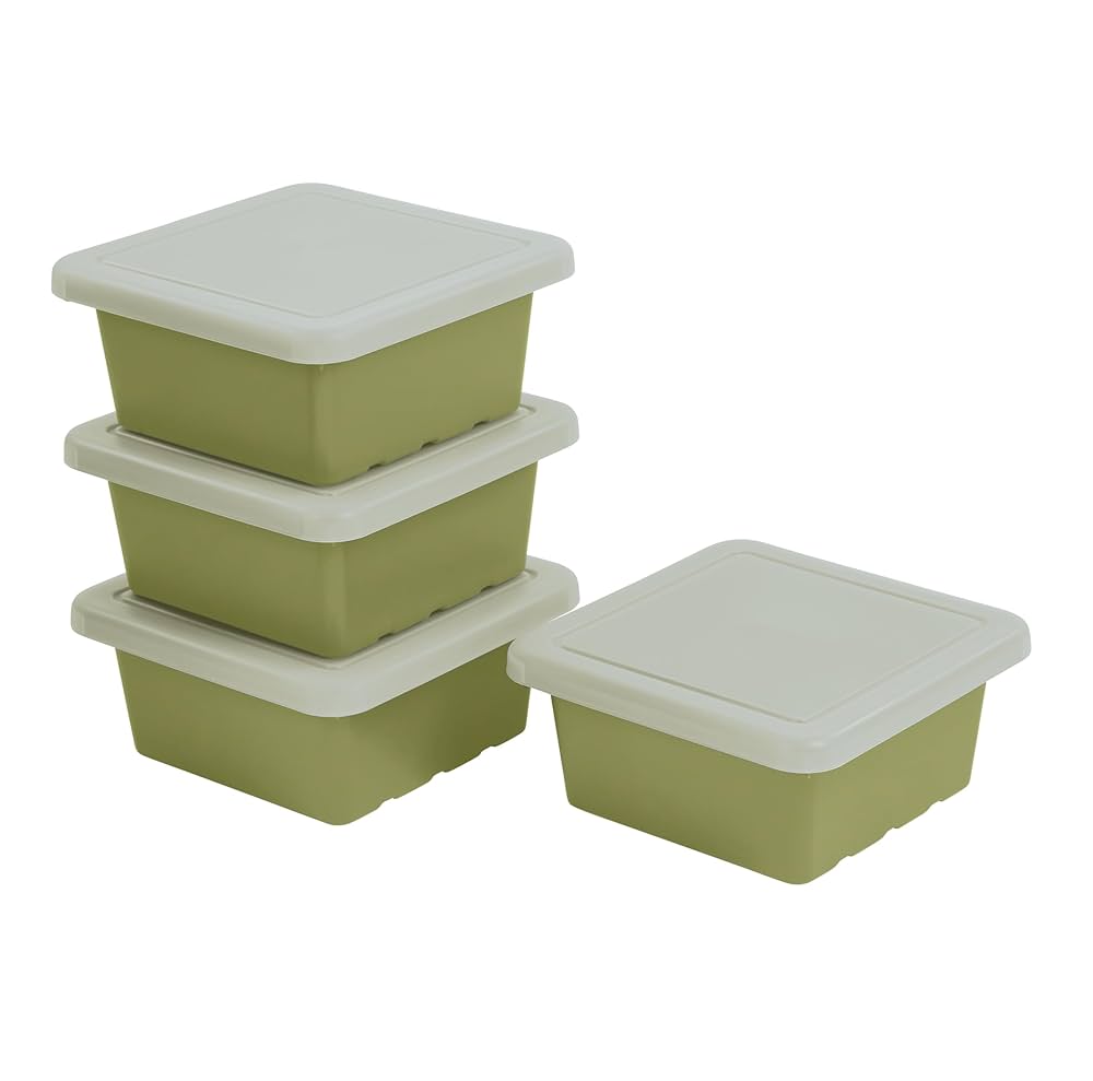 保存容器4個 Amazon｜ECR4Kids 四角い容器 蓋付き 保存容器 ファーングリーン
