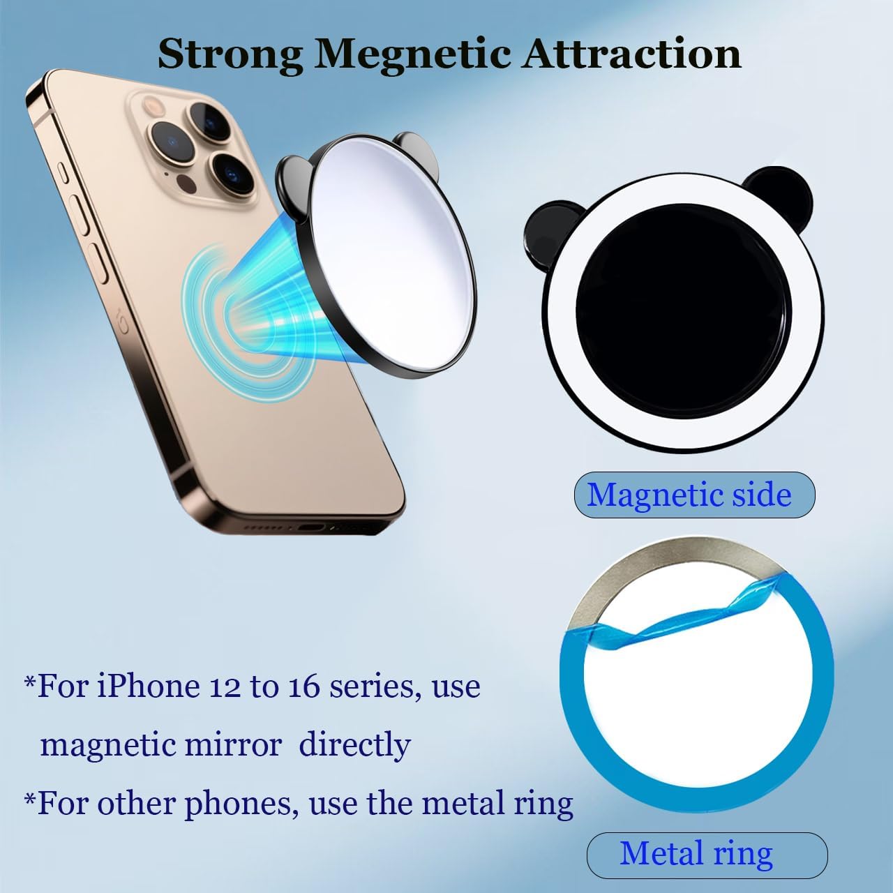 2-in-1 Phone Selfie Mirror Clip, Magnetic Selfie Mirror for iPhone Back Camera, Universal Compact for Recording Vlog Accessories