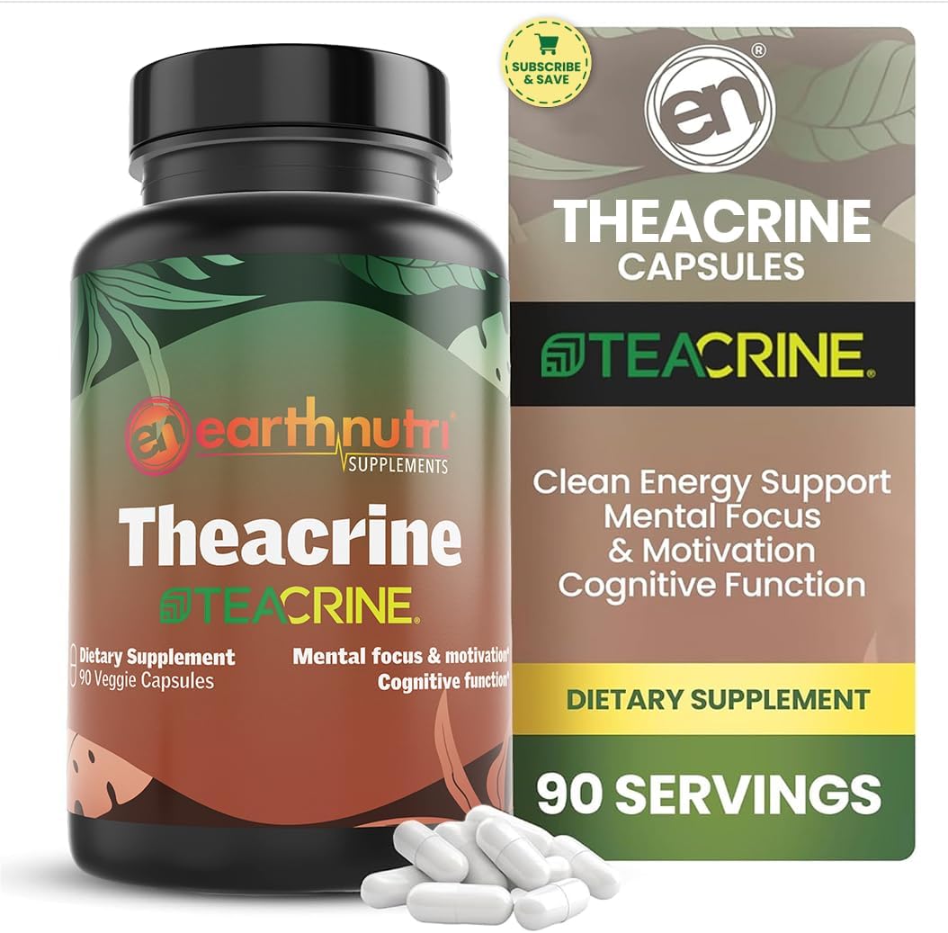 EarthNutri Theacrine Energy and Focus Supplement – Gluten and Additives Free – 1 Capsule Daily – Vegetable Capsule for Enhanced Alertness and Endurance – 250mg Theacrine Caps – (90 Count Unflavored)
