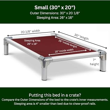 Kuranda Chewproof Elevated Dog Bed - Silver Aluminum - 30 x 20 - Heavy Duty Vinyl - Burgundy