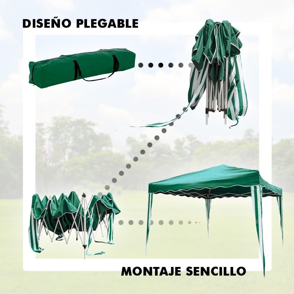 Carpa Plegable 3x3 m Classic Verde - Estructura de Acero - Cenador para Jardín – Pérgola Playa - Exteriores Camping Fiestas Patio Terraza