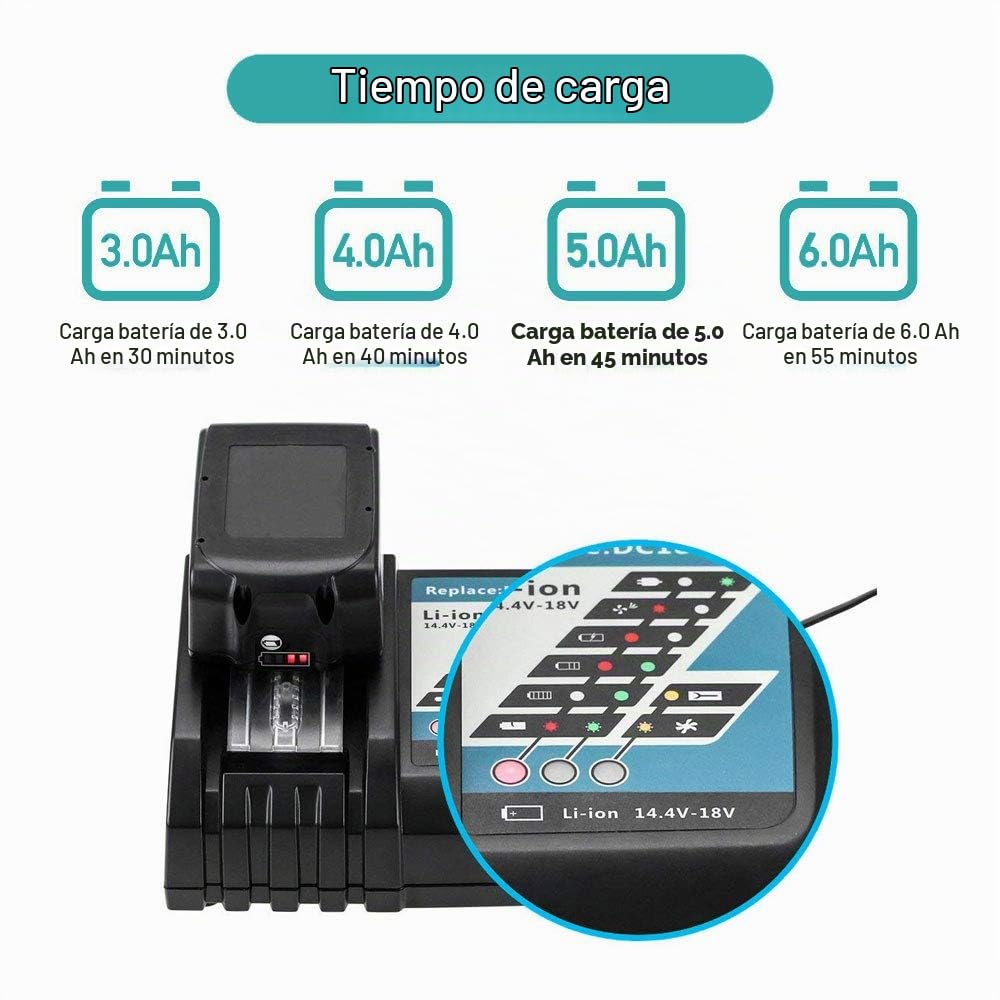 DOSCTT DC18RC 7A Cargador rápido Reemplazo para Makita Batería de 14.4V-18V BL1850B BL1830 BL1840 BL1850 BL1860 BL1430 BL1440 BL1450 Baterías