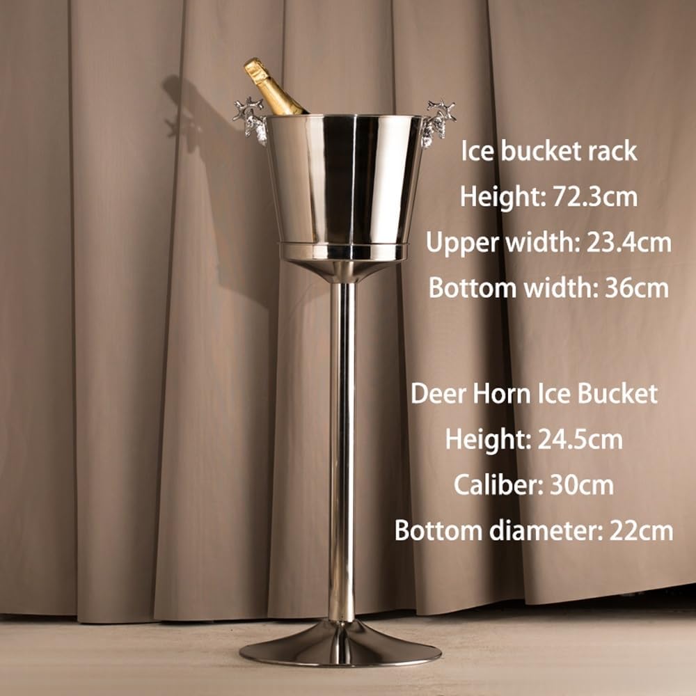 Ice Bucket, Champagne Bucket with Stand, Ice Bucket with Stand Stainless Steel Bucket Wine Chiller On Stand Tall Ice Bucket Stand for Party Bar KTV BBQ Home (Grey : Silver)
