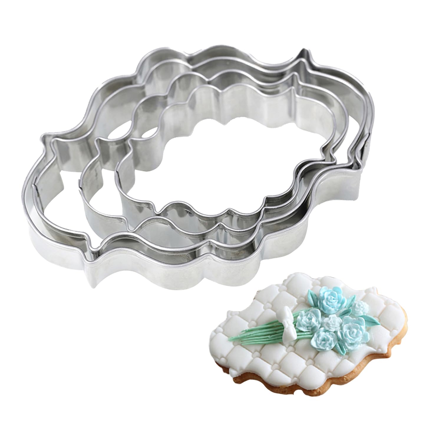 Sugar S Plaque Frame 4Pcs/Set, Stainless Steel Pastry Biscuit Set Fondant Pancake Cutters Mold (Style 4 Cookie Cutter