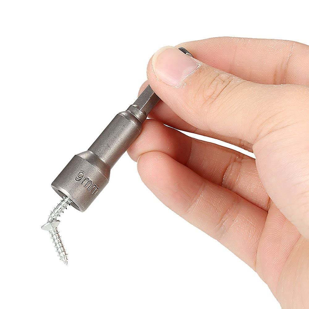 Set di chiavi a bussola magnetiche con codolo esagonale da 13mm, per trapani, avvitatori e adattatori., grigio