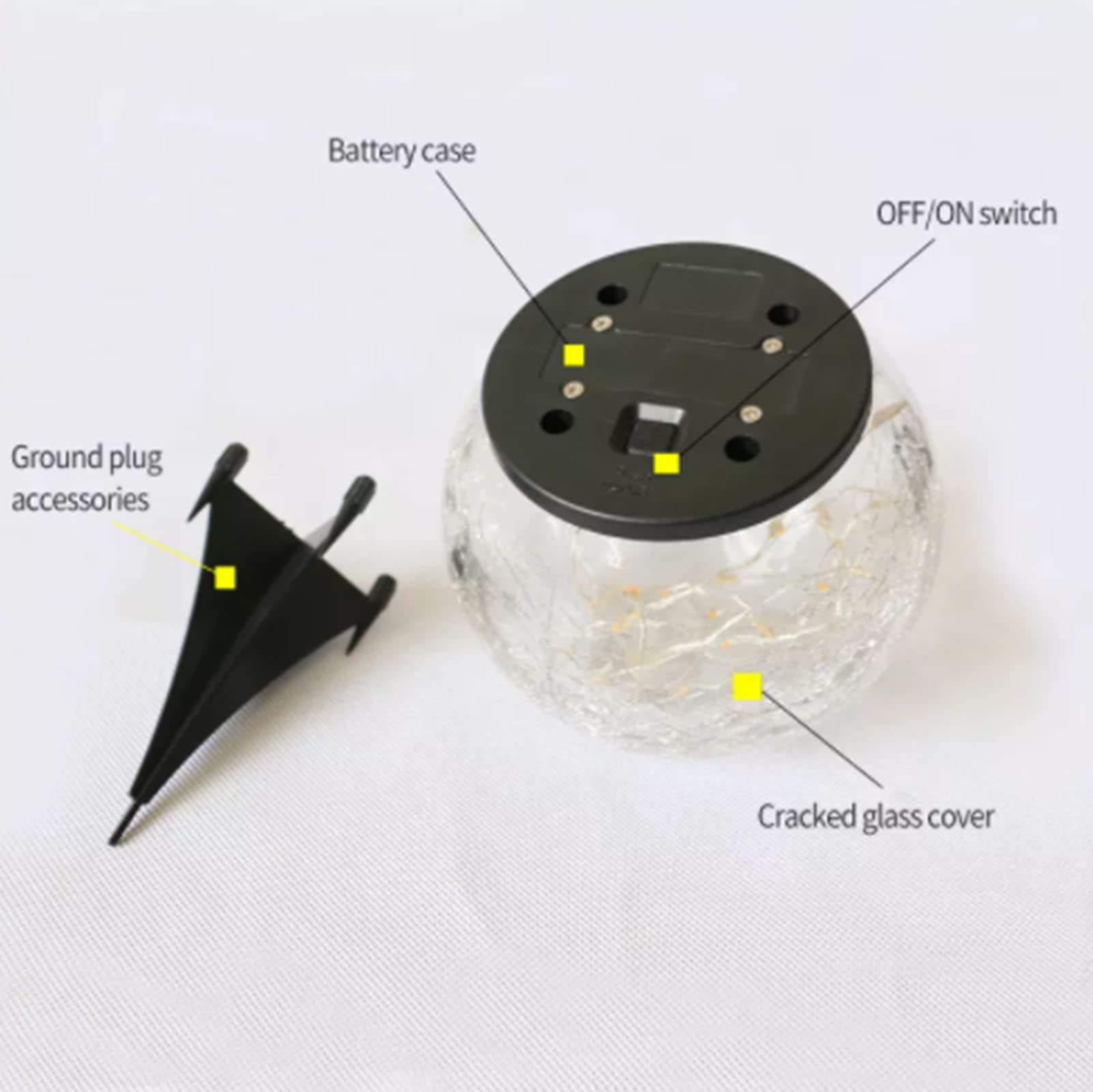 HEATED Luci solari del Giardino Sfera di Vetro Cracked Luci solari Decorative Esterne Impermeabile Decorazione Giardino per Esterno Pathway Patio Yard Prato Bianco Caldo 2 Pacchetti