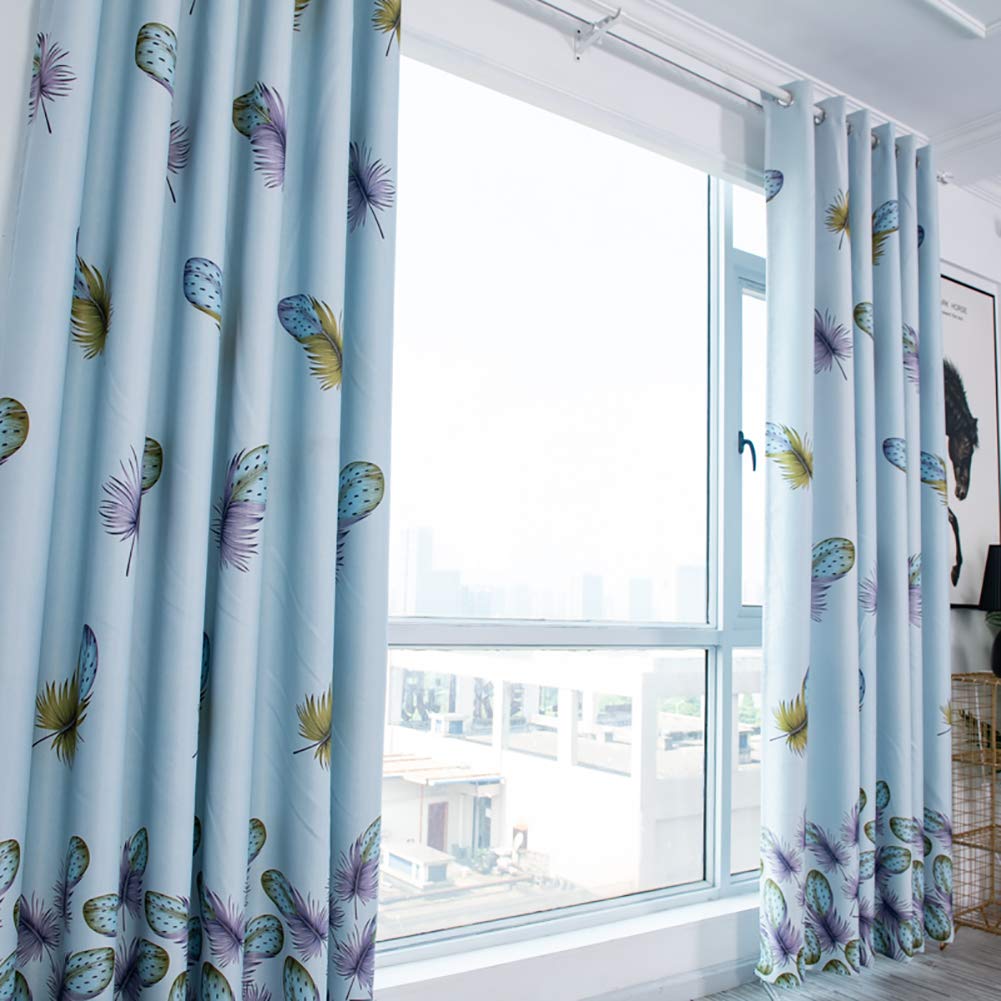 Boyouth Zasłony zaciemniające z pierzami w stylu boho z nadrukiem, zasłony i zasłony do sypialni, salonu, niebieskie, 140 na 270 cm, 2 panele