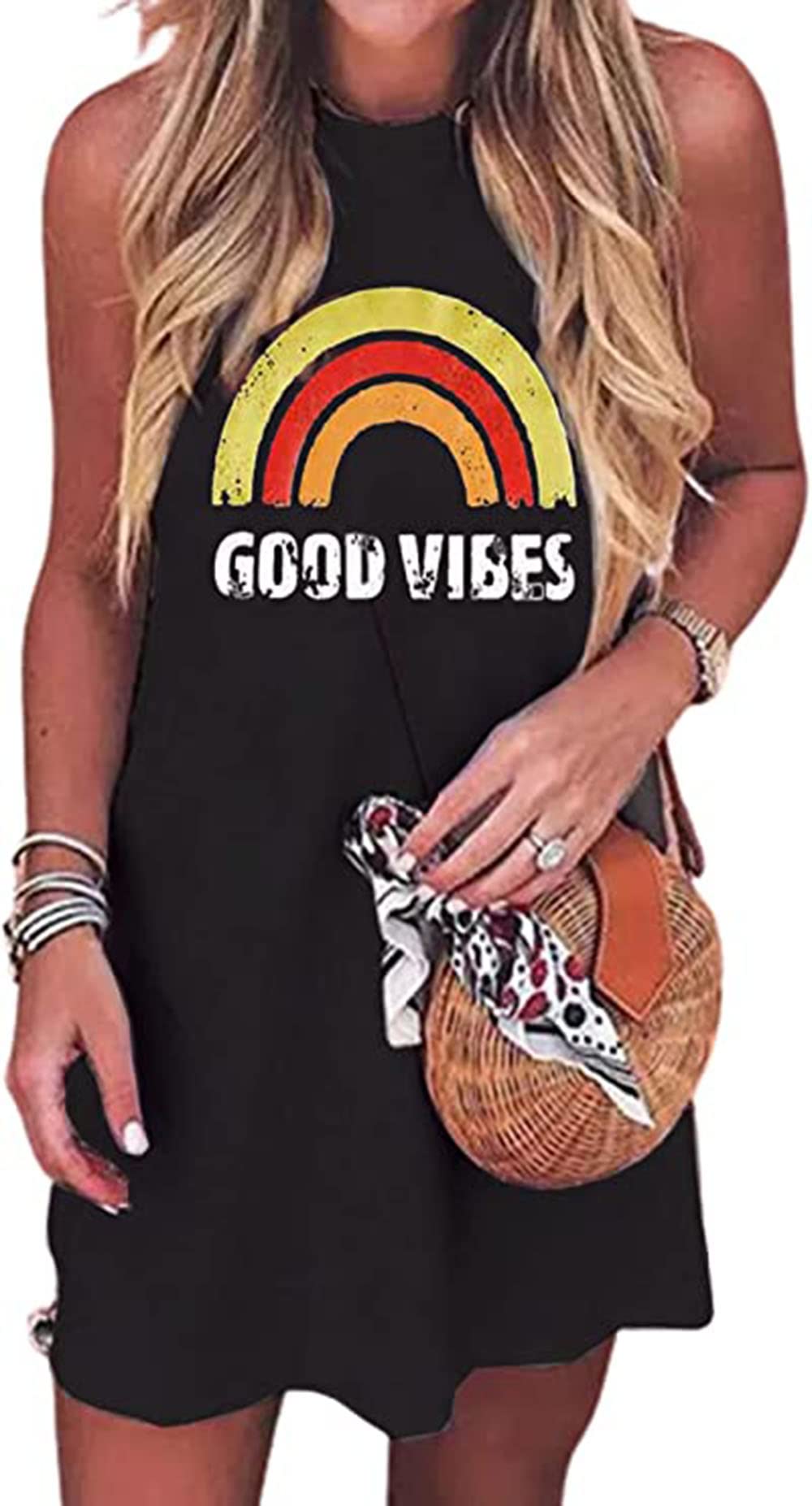 VKEGNIOSummer Dresses for Women Beach Vacation Dresses Sundress Casual Sleeveless Short Dresses Hawaiian Tank Dress