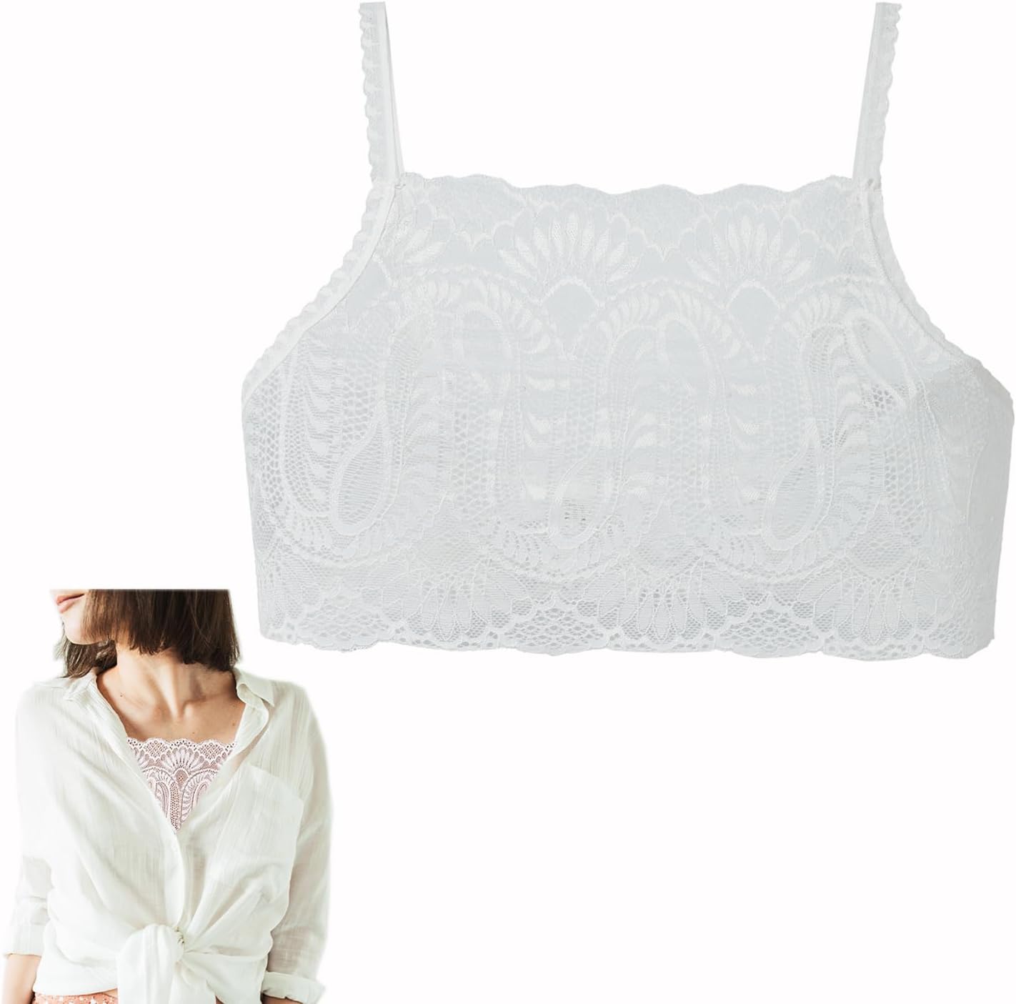 Women's Lace Camisole Crop Tops Modesty Panel Cleavage Cover up for Low Neckline Low Cut Dress