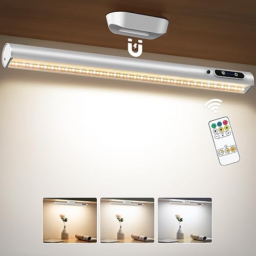 Moslumin Iluminación para debajo del gabinete inalámbrica, barra de luz LED magnética recargable con control remoto, tira de luces de pared que