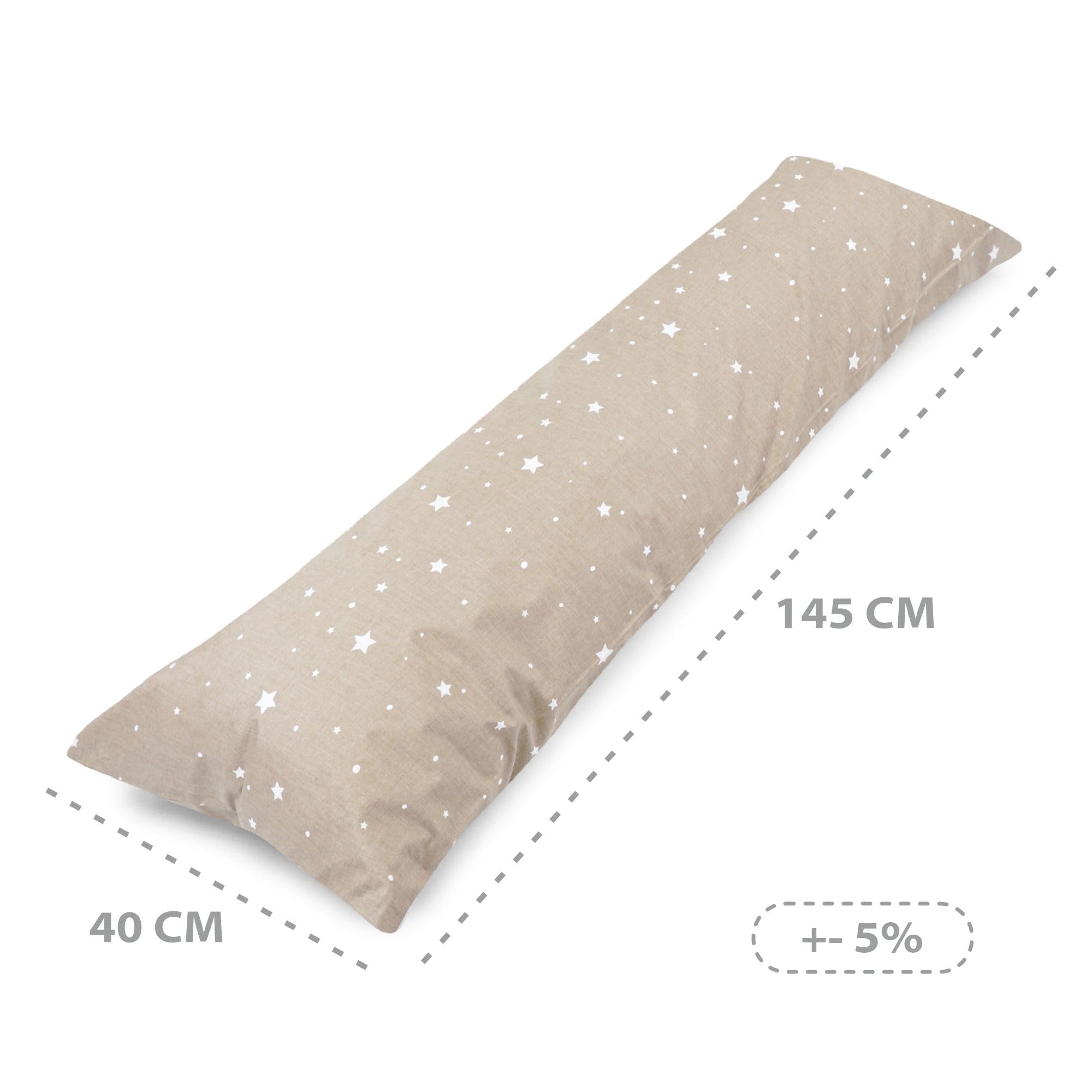 Totsy Baby Cuscino per chi dorme sul fianco con fodera Cottone 40 x 145 cm - cuscino comfort cuscino per dormire cuscino per traversina laterale cuscino per il corpo Beige con stelle bianche
