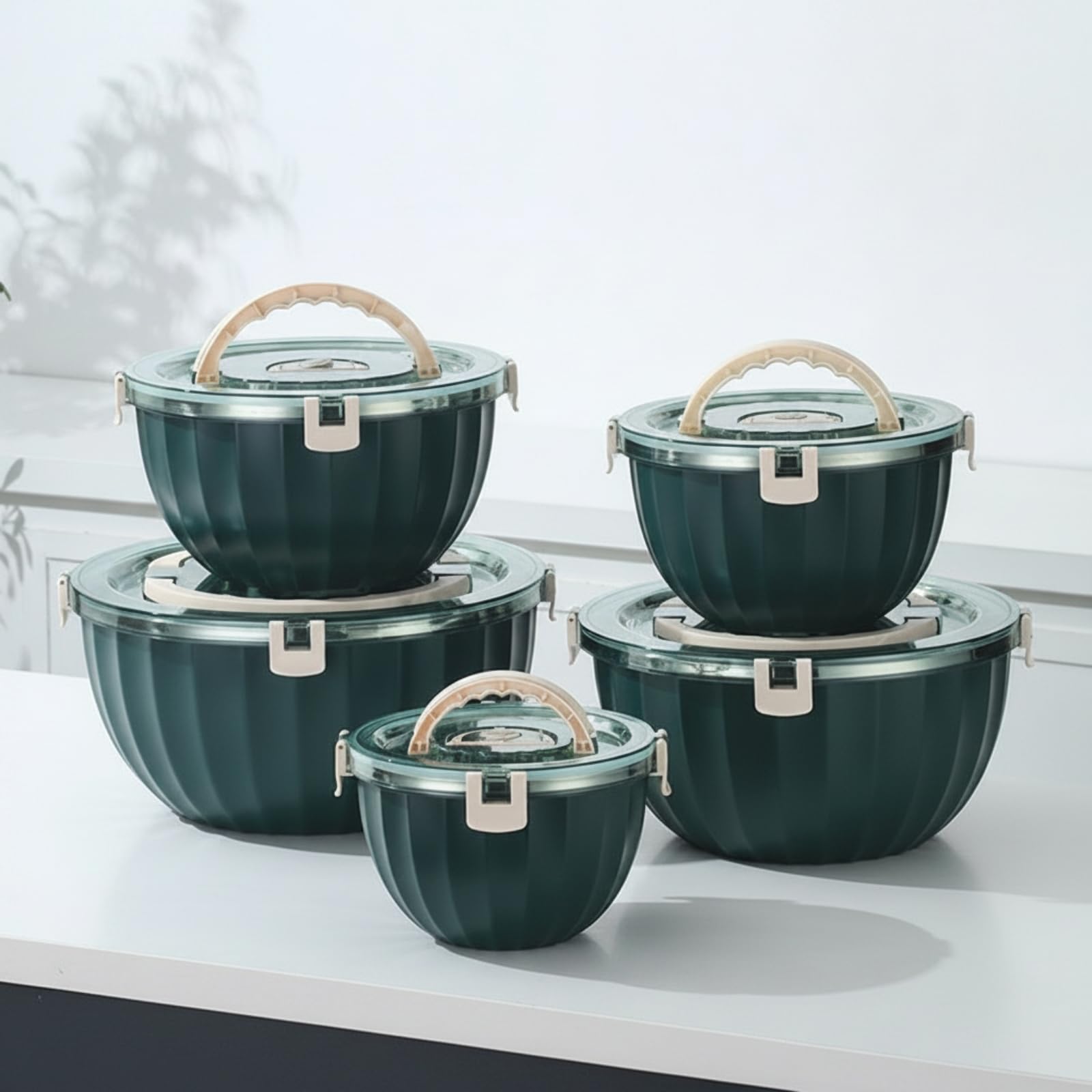 Contenitore Termico per Alimenti in Acciaio Inox con Coperchio Trasparente E Maniglia Incorporata per Pranzo al Lavoro Ufficio E Picnic da 5 Litri, Beige