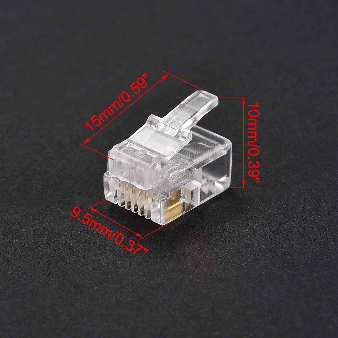 sourcing map 50 szt. Modułowa wtyczka telefoniczna RJ12, rdzeń miedziany 6P6C, przezroczysty