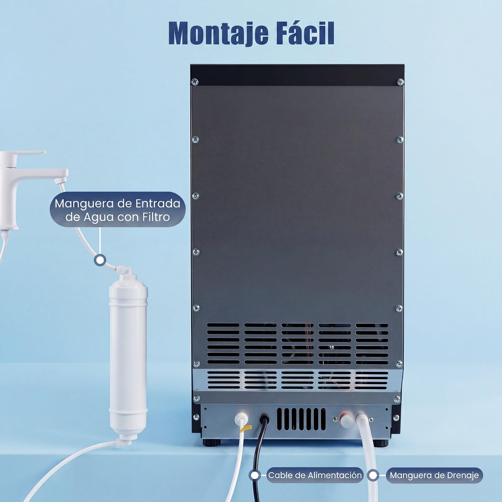 COSTWAY Máquina de Hielo Comercial, 41 kg/Día, Cubitos de Hielo Masticables | Ice Maker, Autolimpieza y Cuchara, Hielera de Acero Inoxidable para Cocina, Bar