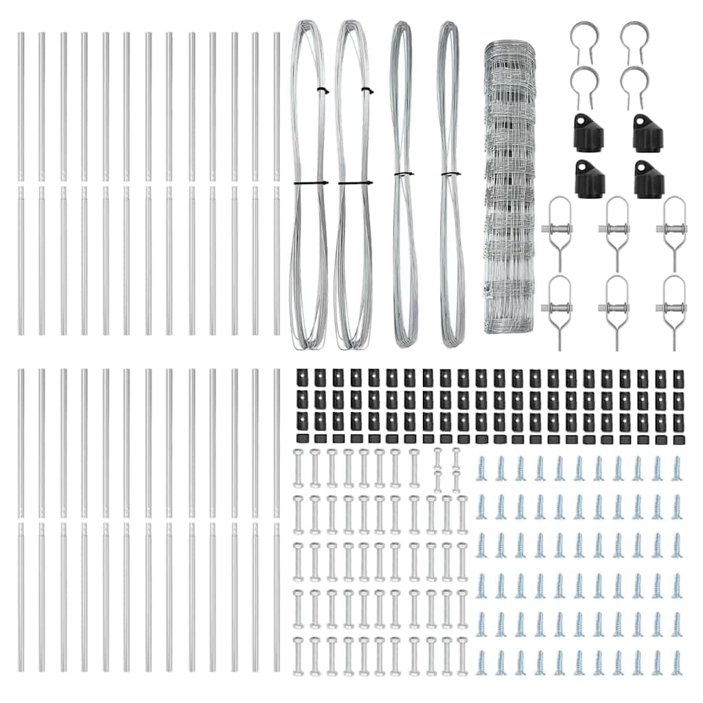 Geschweißter Drahtzaun Zaunfeld 50 x 1 m aus verzinktem Stahl mit 22 Pfosten, Winkelpfosten, Spanner, Kunststoffkappen für Garten, Terrasse, Grundstück und Sichtschutzbegrenzung