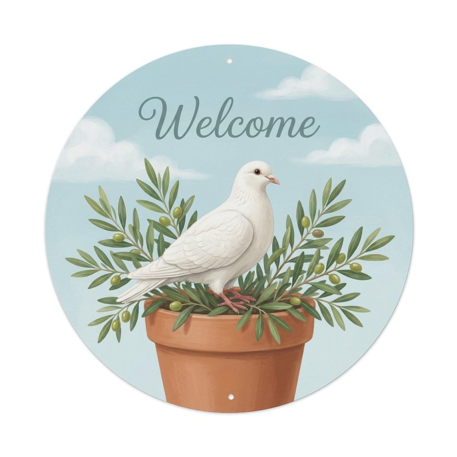 Metal Tin Sign Welcome Dove Olive Branch