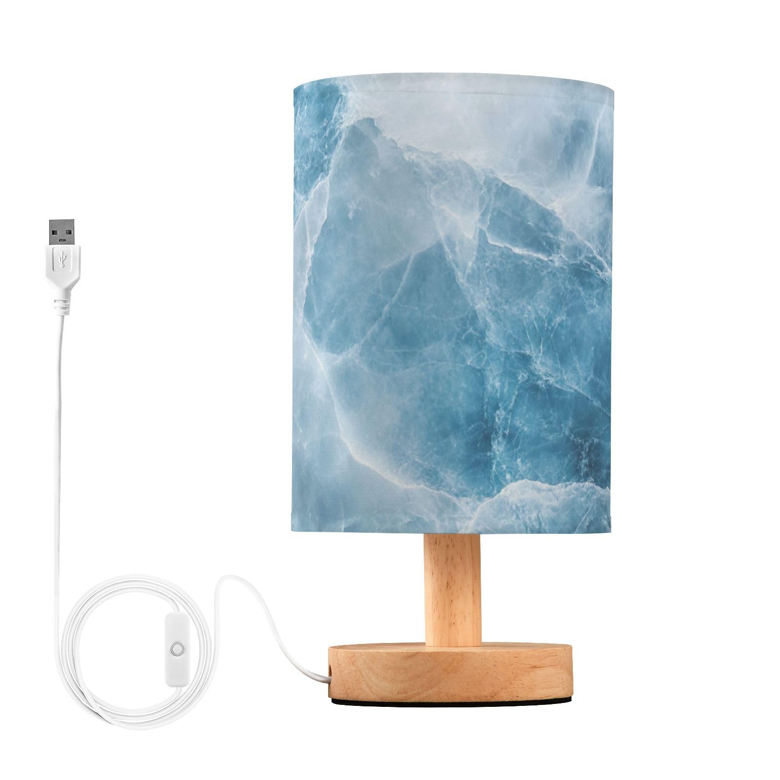 Ttgoth A Blue Marble Bedside Table Lamp For Bedroom Small Nightstand Lamp Led Desk Lamp With Usb Ports Nd Fabric Shade For Living Room, Dorm, Home, Office