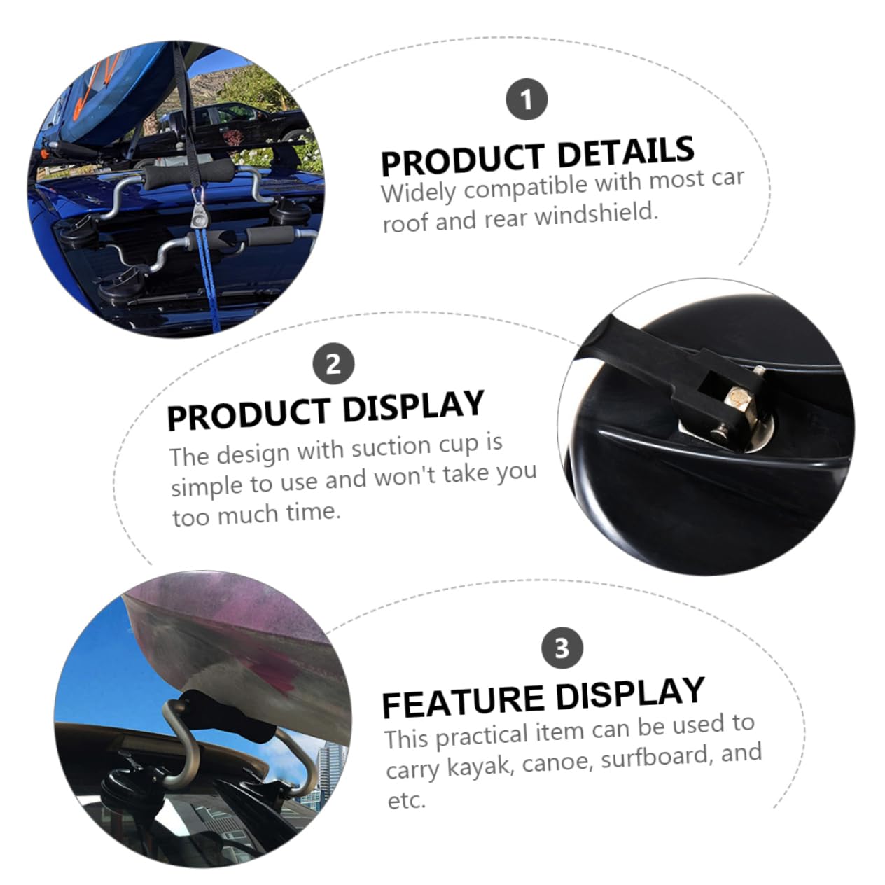 Toyvian Rodillo para Kayak y Canoa de Aleación de Aluminio con Ventosa, Soporte Resistente con Espuma Protectora y Capacidad Máxima de 40kg para Techo de Coche