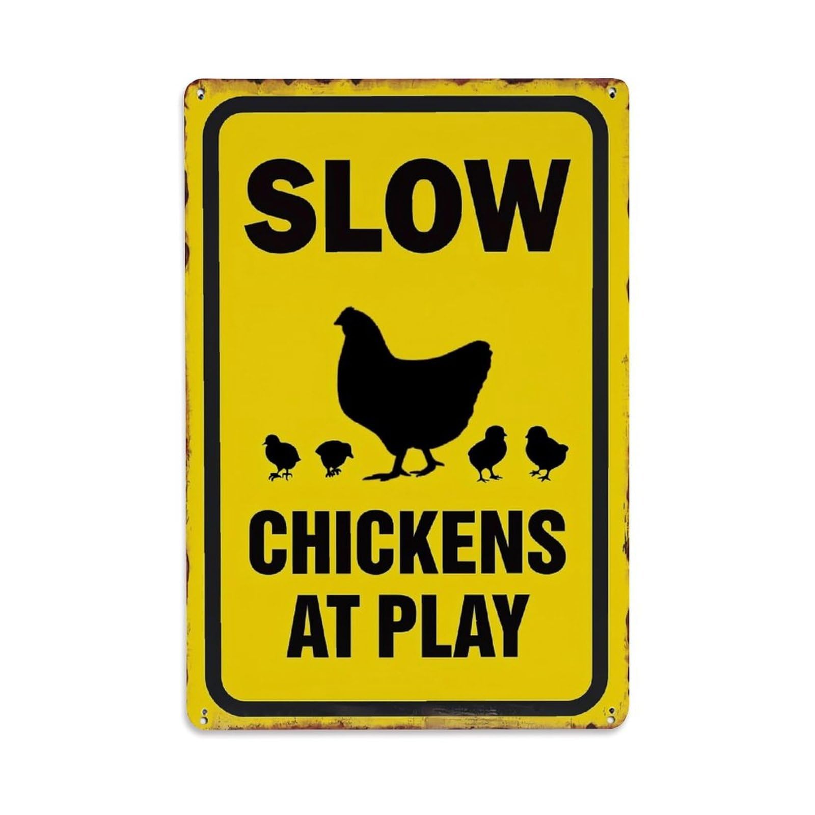 Nestemfo Vintage Slow Chickens At Play Sign Tin Sign Metal Sign, Living Room,Bar, Home, Bedroom Wall Decor,Retro Metal Poster 8X12 Inches