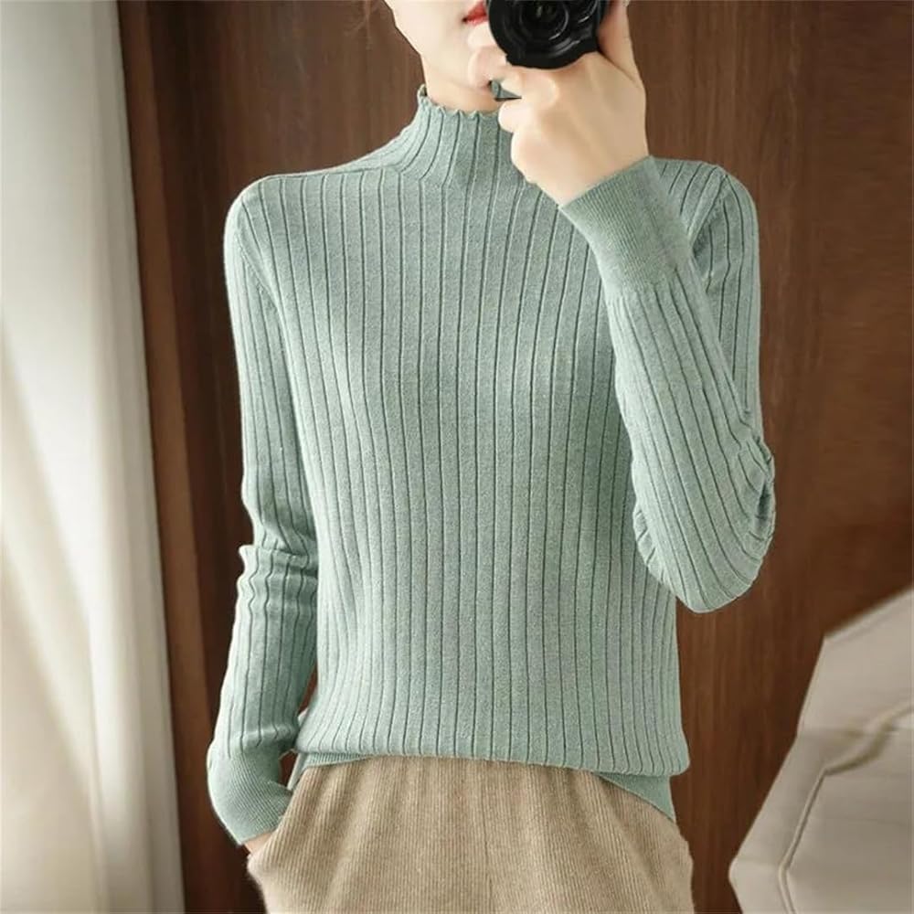 Women's Turtleneck Sweater Lightweight Vertical Stripe