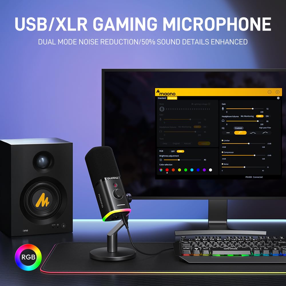MAONO Dynamic Gaming Microphone: USB/XLR Podcast Mic with Software for Gamer-Podcast RGB PC Mic for Streaming Recording Studio YouTube Content Creation Online Chat PD100X - Image 7 thumbnail