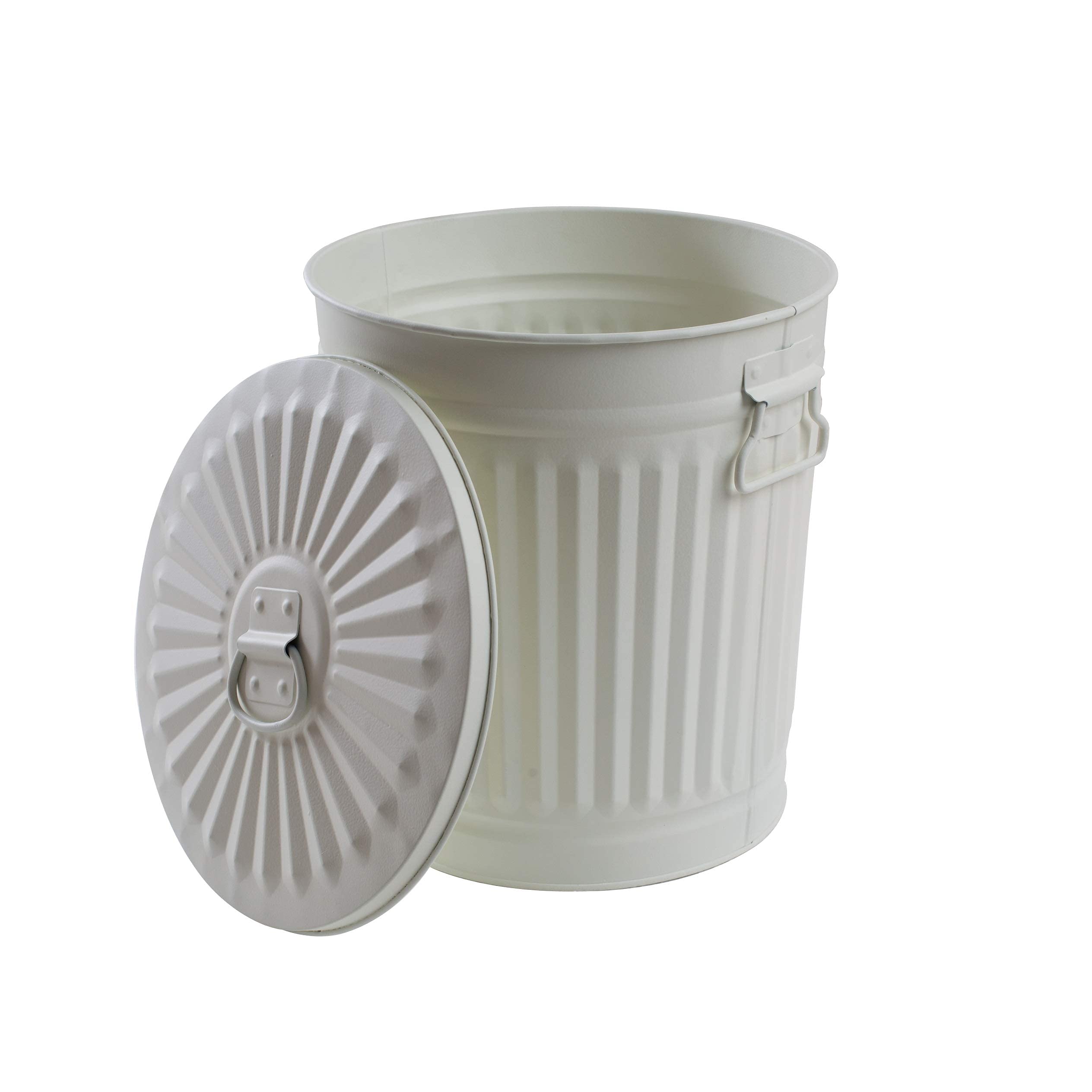Bidone della spazzatura in metallo con manici e coperchio | Bianco crema | Ø 29 cm, h 31,5 cm | Capienza 18 litri