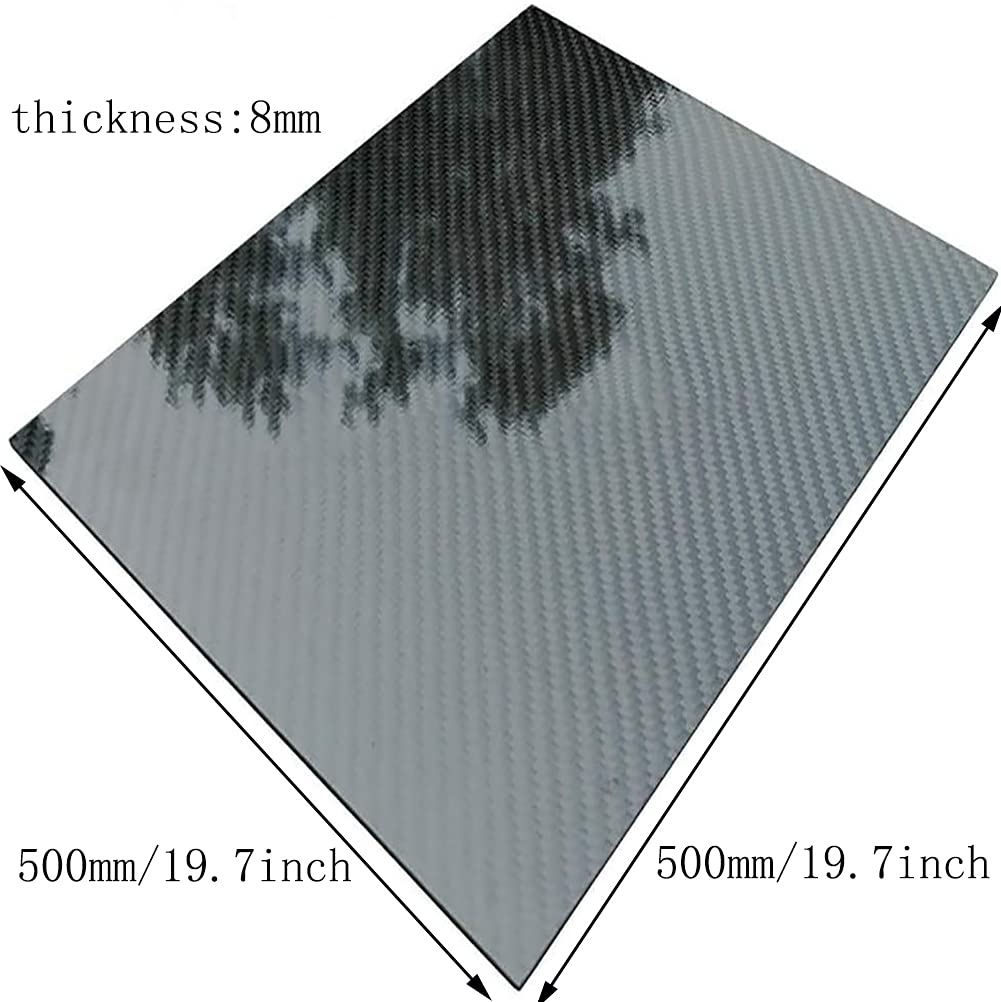 3K Kohlefaser Platte Karbon Carbonfaserplatten Laminatplatte Schwarz Hoher Härte Twill glänzend für Drohnenrahmen 500mm*500mm,8mm×500mm×500mm