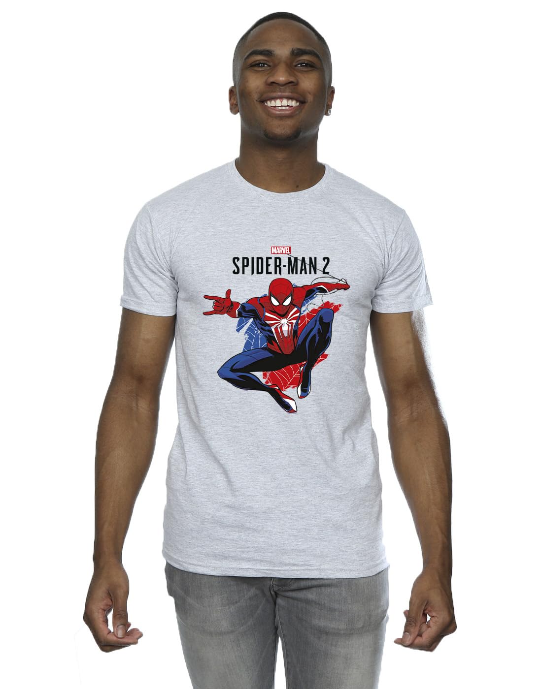 Absolute Cult Men's Sport Grey Marvel Spider-Man Pose T-Shirt XXXX-Large