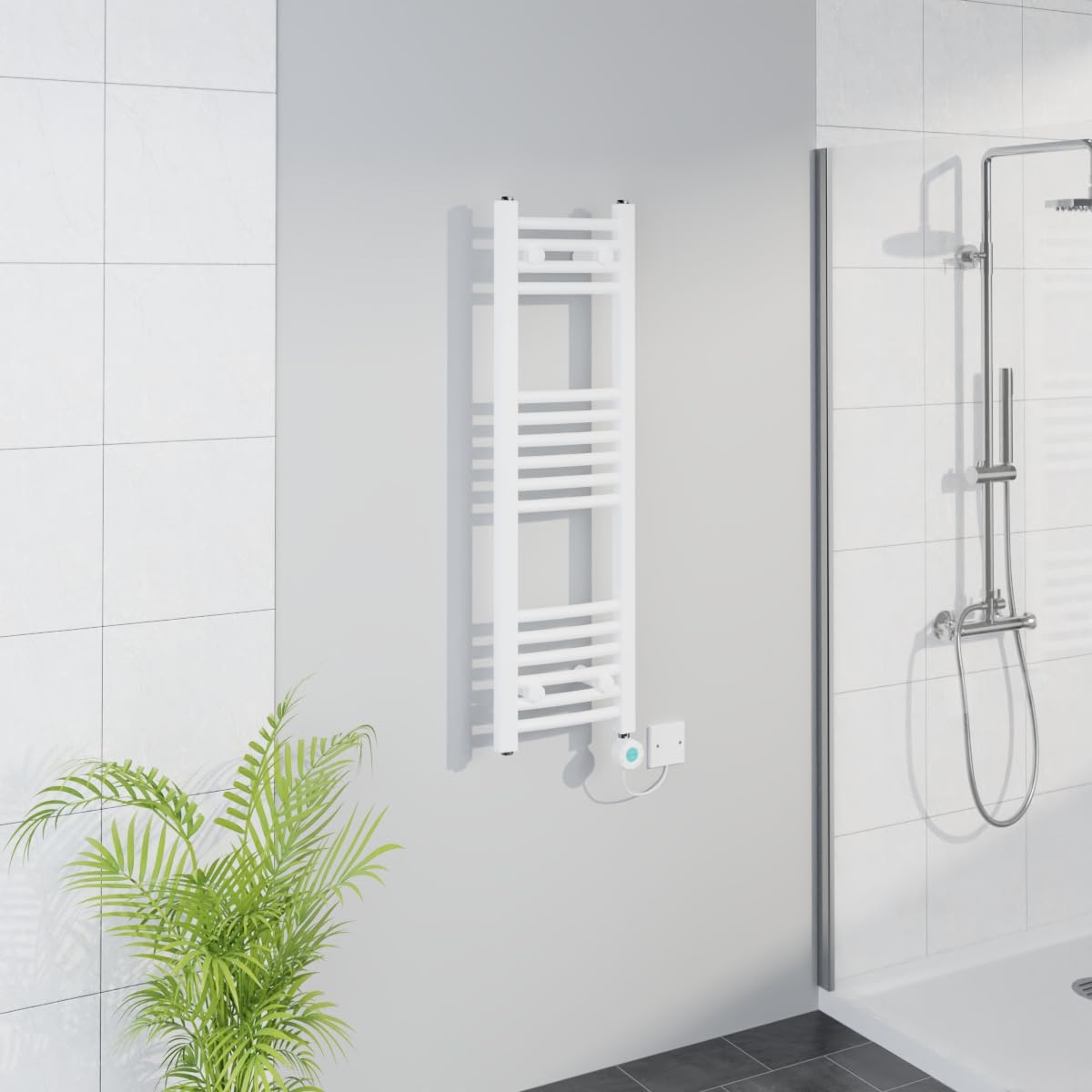 Warmehaus WiFi Electric Curved Heated Towel Rail Timer 1000x300mm White