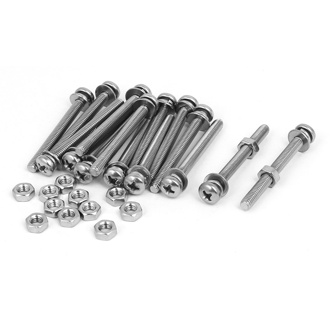Uxcell Silver Tone Sourcingmap M4 X 40Mm 304 Stainless Steel Phillips Pan Head Screws Nuts W Washers 15 Sets