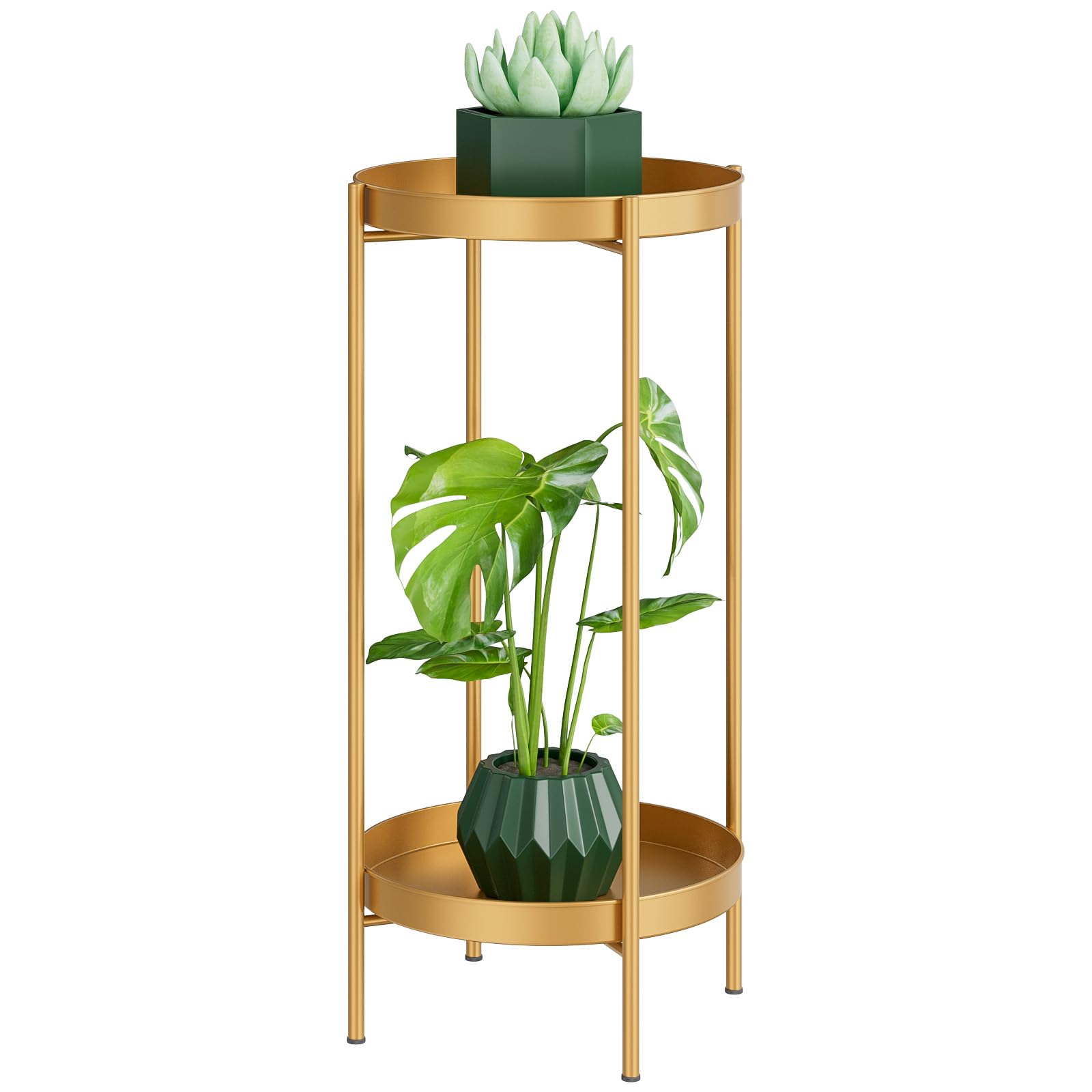 JANE EYRE Tall Metal Plant Stand Indoor Outdoor, 2 Tier Flower Pot Holder Table with Removable Trays