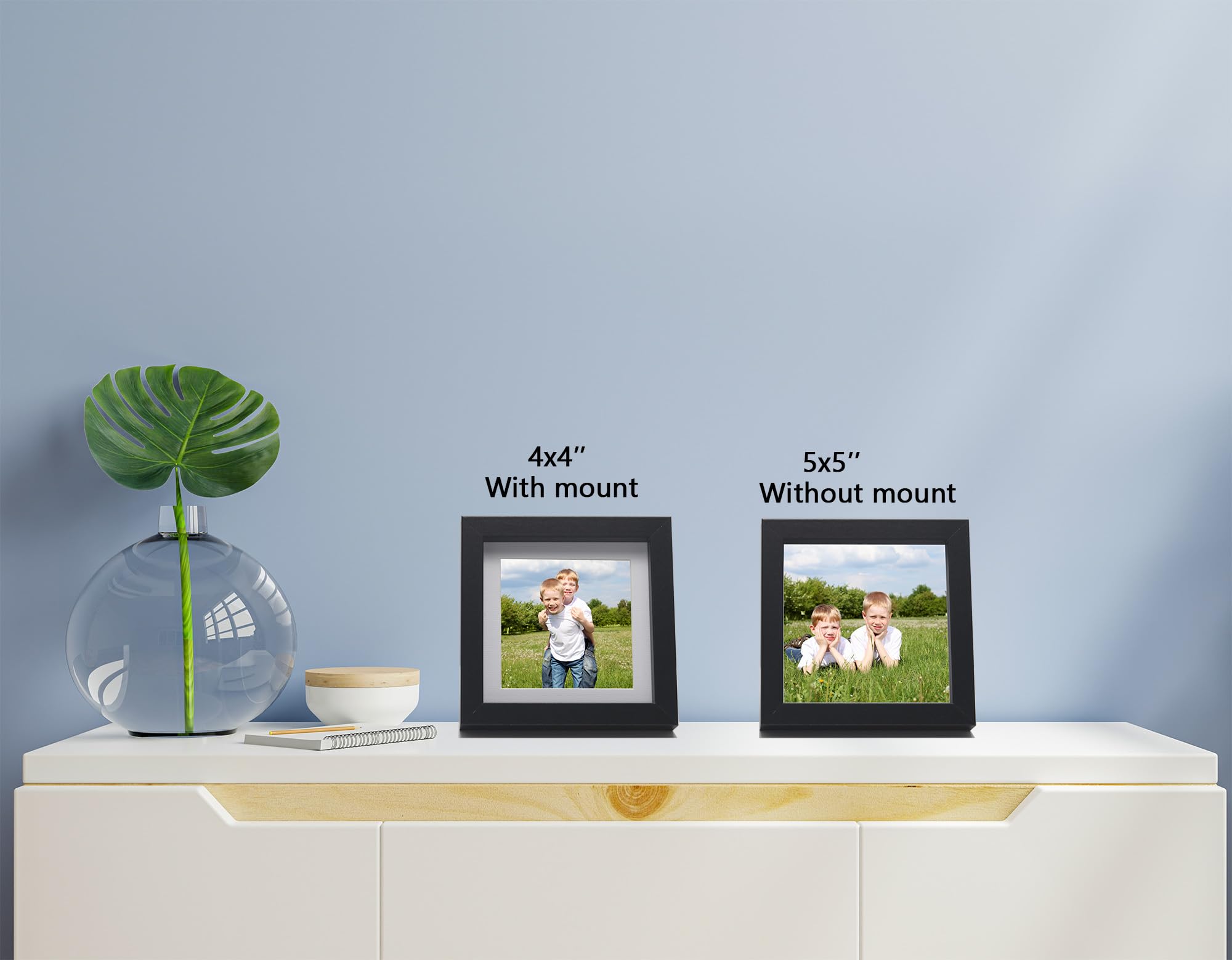 Black 5X5''(12.7x12.7cm) Square Photo Frame Set of 3 with Mount for 4x4'',Garllery 4x4'' (10.16x10.16cm) Picture Frame,5x5'' photo frames For Wallmounted & Desk Top - Image 2