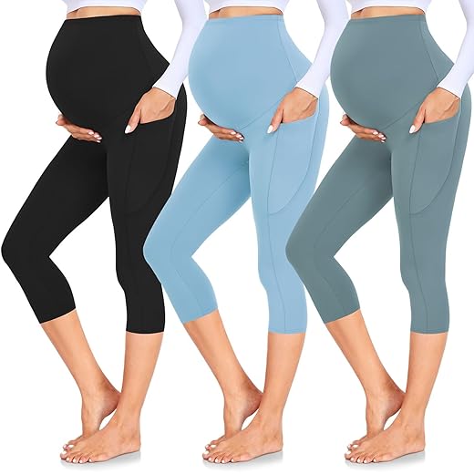 3‑Pack Buttery‑Soft Maternity Leggings with Pockets