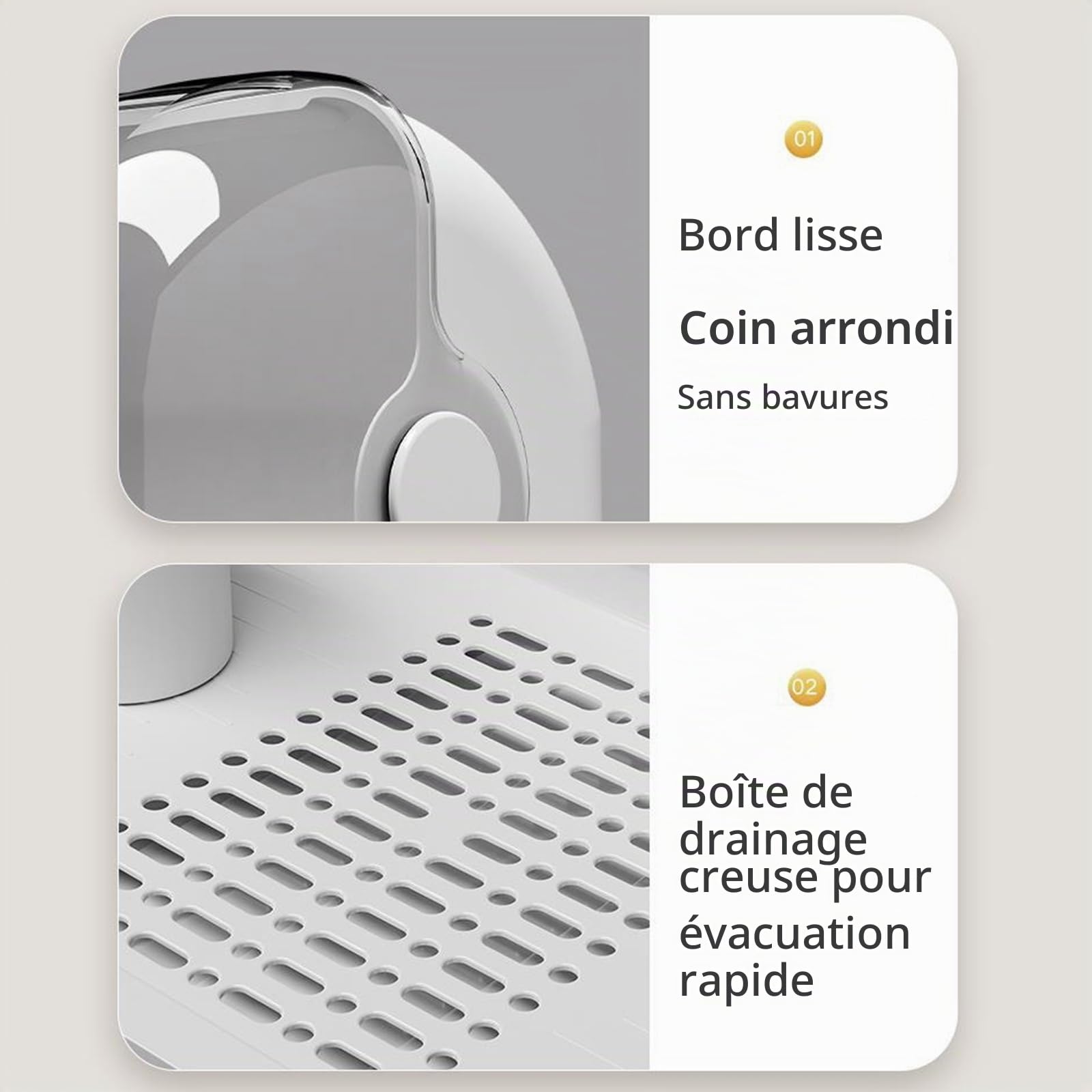 Boîte de rangement de biberon, grand organisateur de biberon avec couvercle et plateau de vidange amovible, porte-séchage à biberon portable à poussière pour armoire de cuisine (gris)