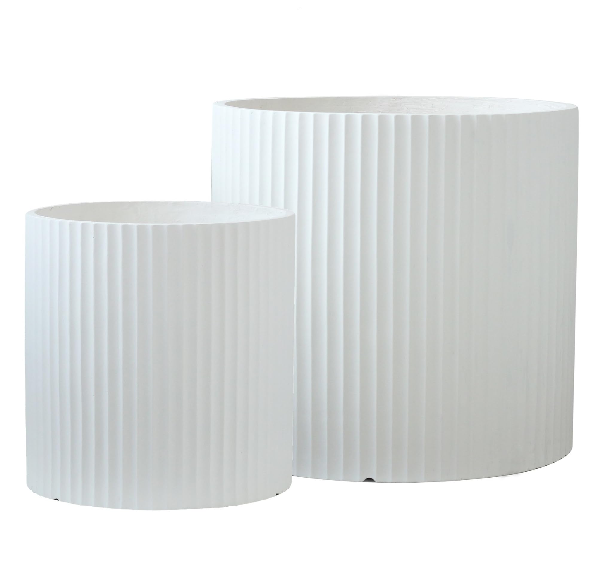 Olly & Rose Set of 2 Extra Large Fibrestone Planters Ribbed - Indoor and Outdoor Plant Pots XL - White 58cm and 40cm Diameter