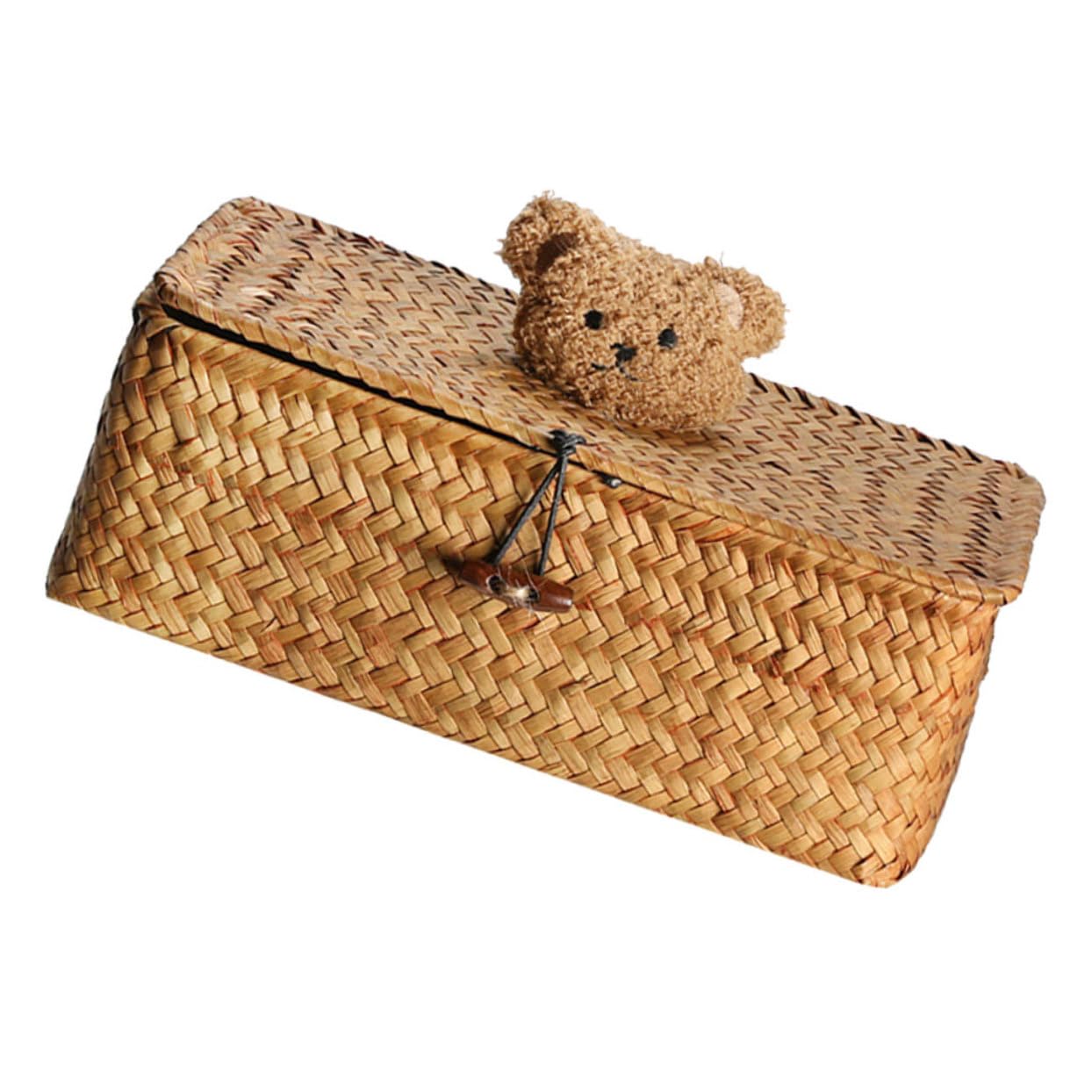Panier de stockage moyen orange au format tissé avec couvercle mignon