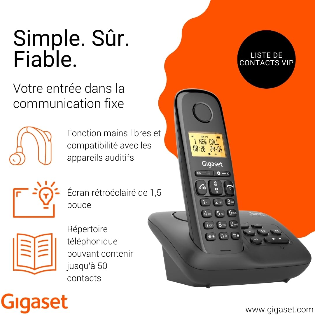 Gigaset Start 120A - Téléphone DECT sans Fil avec répondeur, Blocage d’appels, Écran rétroéclairé de 1,5", appels Mains Libres, Jusqu'à 11 Heures d'autonomie, Anthracite [Version Française] - 4
