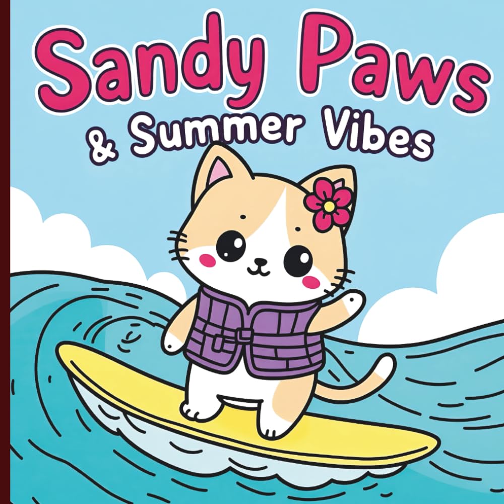 Sandy Paws & Summer Vibes: A Bold and Easy Beach Cat Coloring Book for Adults and Teens – Cozy Kawaii Kittens, Simple Ocean Scenes, and Therapeutic Relaxation.