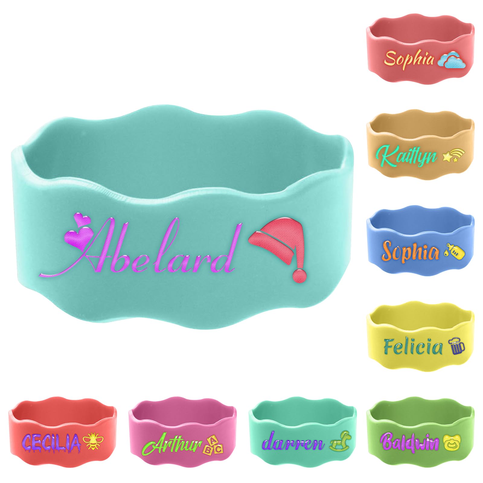 2 Pcs Personalised Water Bottle Name Bands, Elastic Silicone Daycare Labels Washable Sippy Cup Strap Waterproof Bottle Labels Daycare Essentials Gifts ā image 1