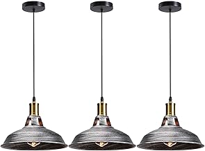 LEDSone Set of 3 Vintage Pendant Lights, Industrial Style Ceiling Light, Vintage Ceiling Light Set of 3 Dining Room, Bedroom, White, 240 V, Diameter 300 mm (Brushed Silver)