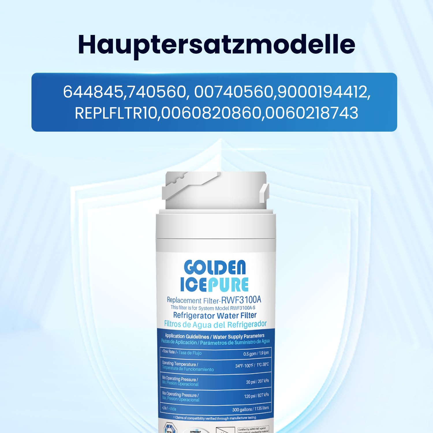 GOLDEN ICEPURE Kühlschrank Wasserfilter kompatibel mit Bosch Ultra Clarity 644845, Siemens Neff Miele 740560 00740560 9000194412 REPLFLTR10; Haier 0060820860 0060218743,2 Stück