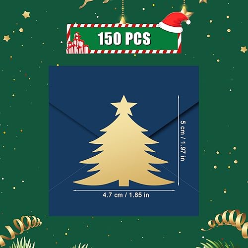 Miniatura 2 de AIEX 150 calcomanías de sello de sobres de Navidad, sellos decorativos para sobres de árbol de Navidad, calcomanías de lámina dorada para sobres,